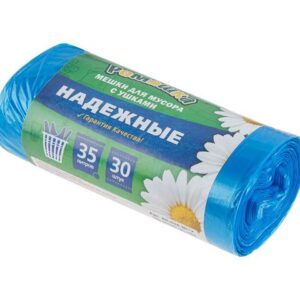 Мешки для мусора с ушками, 35 л, 30 шт, "НАДЕЖНЫЕ", синие, РОМАШКА