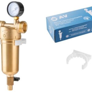 Фильтр самоочищающийся 1" нар. или 3/4"вн., 100 микрон, с манометром, AV Engineering (инд. упак.)