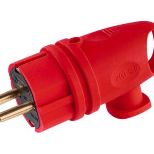 Вилка угловая с ушком (с/з, 16А, 250В) каучук, красная Юпитер
