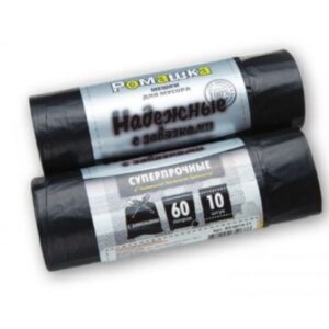 Мешки для мусора с завязками, 60 л, 10 шт, "НАДЕЖНЫЕ", черные, РОМАШКА