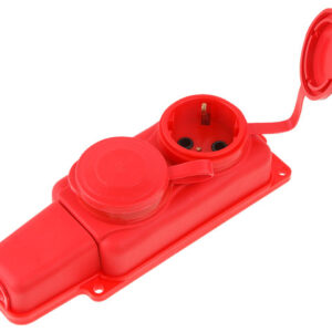 Розетка 2-ая переносная (с/з, 16А, 250В, брызг. защ.) каучук, красная Юпитер