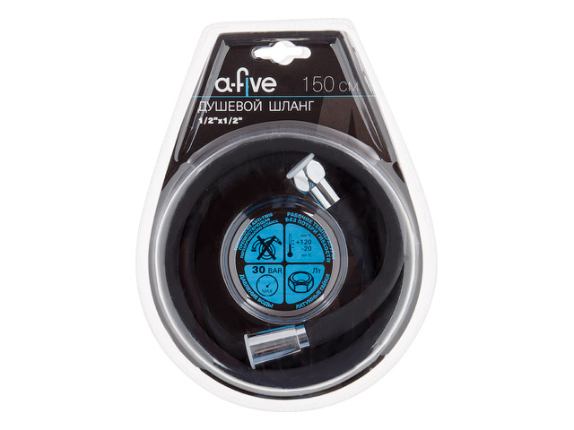 Шланг душевой, Si, 1/2" г-г 150 см, черн., a-five