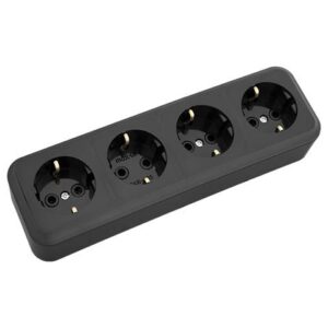 Розетка 4-ая (открытая, с/з) черная, Пралеска, Bylectrica