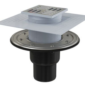 Сливной трап 105х105/50/75, прямой сток, решетка – нерж. сталь, гидрозатвор – комб. Alcaplast