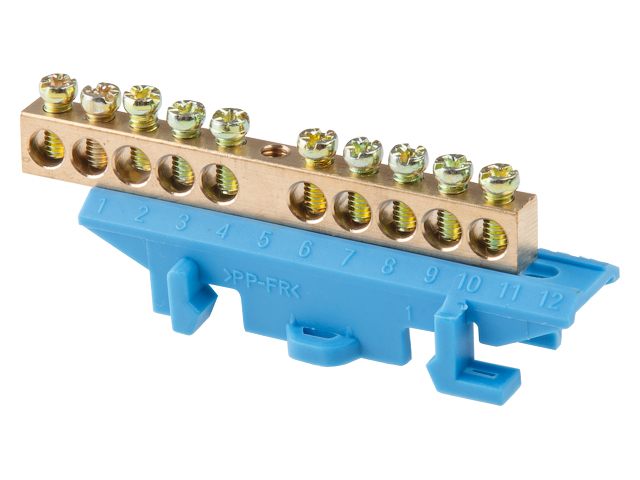 Шина "N" нулевая 6х9мм 10 групп c изолятором на DIN-рейку бол. стойка Юпитер