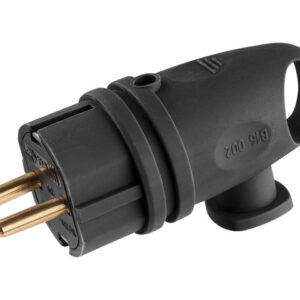 Вилка угловая с ушком (с/з, 16А, 250В) каучук, черная Юпитер