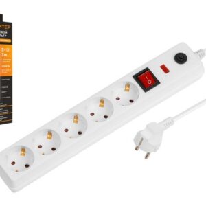 Фильтр сетевой 3м (5 роз., 2,2кВт, с/з, выкл, ПВС 3х0,75) белый Юпитер