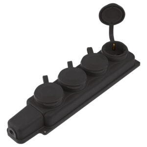 Розетка 4-ая переносная (с/з, 16А, 250В, брызг. защ.) каучук, черная Юпитер