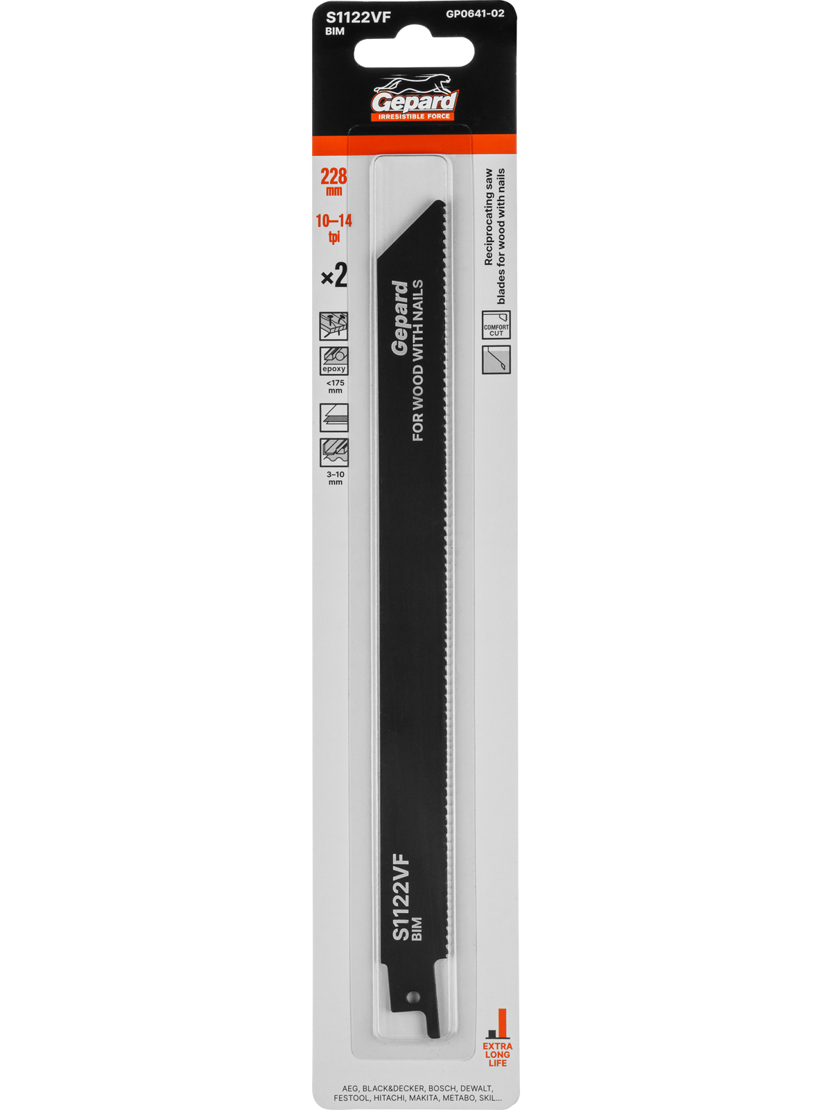 Пилка сабельная по дереву с гвоздями S1122VF (2 шт.) GEPARD