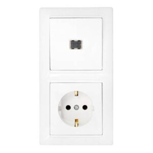 Блок выкл. 1 клав. + розетка (скрытая, с/з) со световой индикацией, белая, Стиль, BYLECTRICA