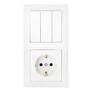 Блок выкл. 3 клав. + розетка (скрытая, с/з) белая, Стиль, Bylectrica