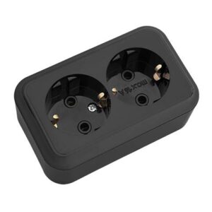 Розетка 2-ая (открытая, с/з) черная, Пралеска, Bylectrica