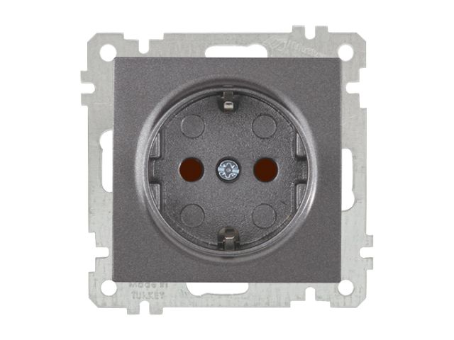 Розетка 1-ая (скрытая, с/з, шторки) дымчатая, ELITRA, MUTLUSAN