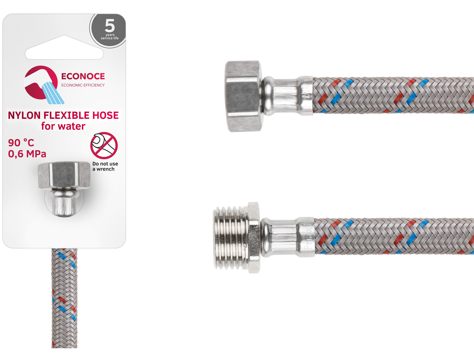 Подводка гибкая, Nylon, гайка 1/2" - штуцер 1/2" 60 см ECONOCE