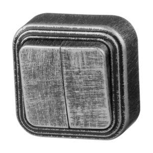 Выключатель 2 клав. (открытый, до 6А) серебро,  Стандарт, Юпитер