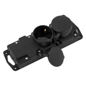 Розетка 2-ая переносная (с/з, 16А, 250В, брызг. защ.) черная, Bylectrica