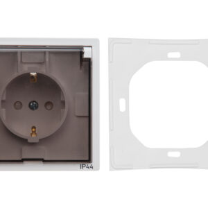 Розетка 1-ая с з/к крышкой прозрачн (скрытая, с/з, з/ш, брызг. защ.) белая, Carre, Bylectrica
