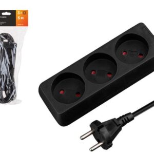 Удлинитель 5м (3 роз., 2,2кВт, б/з, ПВС 2х0,75) черный, Юпитер