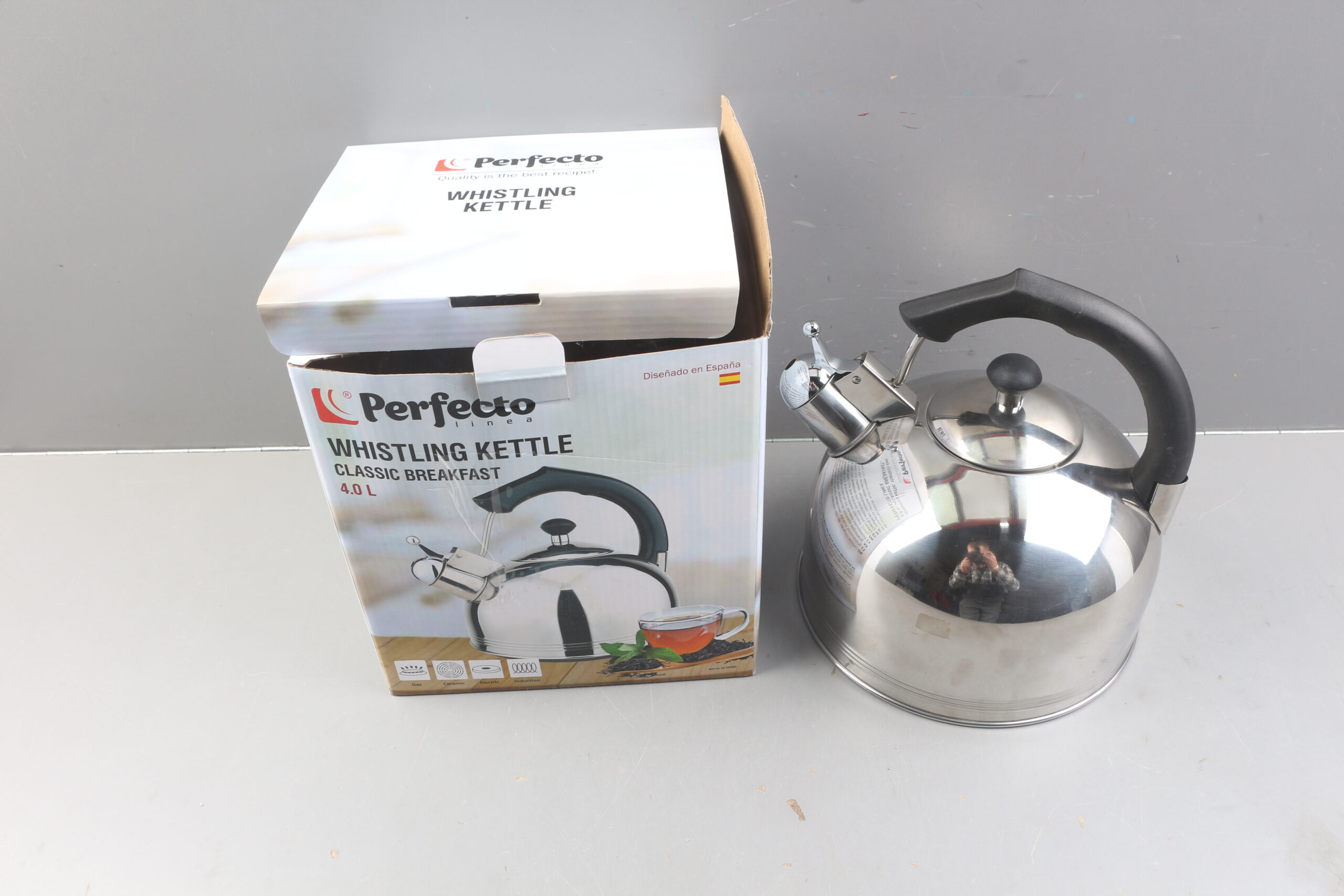 Чайник со свистком, нержавеющая сталь, 4.0 л, Classic Breakfast, PERFECTO LINEA уцененный (0320616