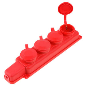 Розетка 4-ая переносная (с/з, 16А, 250В, брызг. защ.) каучук, красная Юпитер