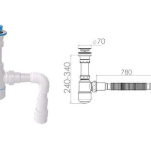 Сифон для умывальника с прикручивающимся выпуском 70мм , с гибкой трубой 1 1/2" - 40/50мм, AV Engine