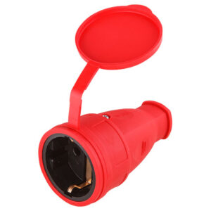 Розетка 1-ая переносная (с/з, 16А, 250В, брызг. защ.) каучук, красная Юпитер