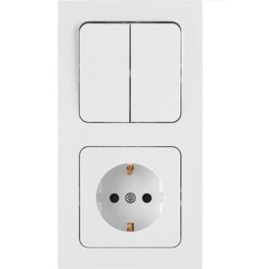Блок выкл. 2 клав. + розетка (скрытая, с/з) белая, Astrum, BYLECTRICA