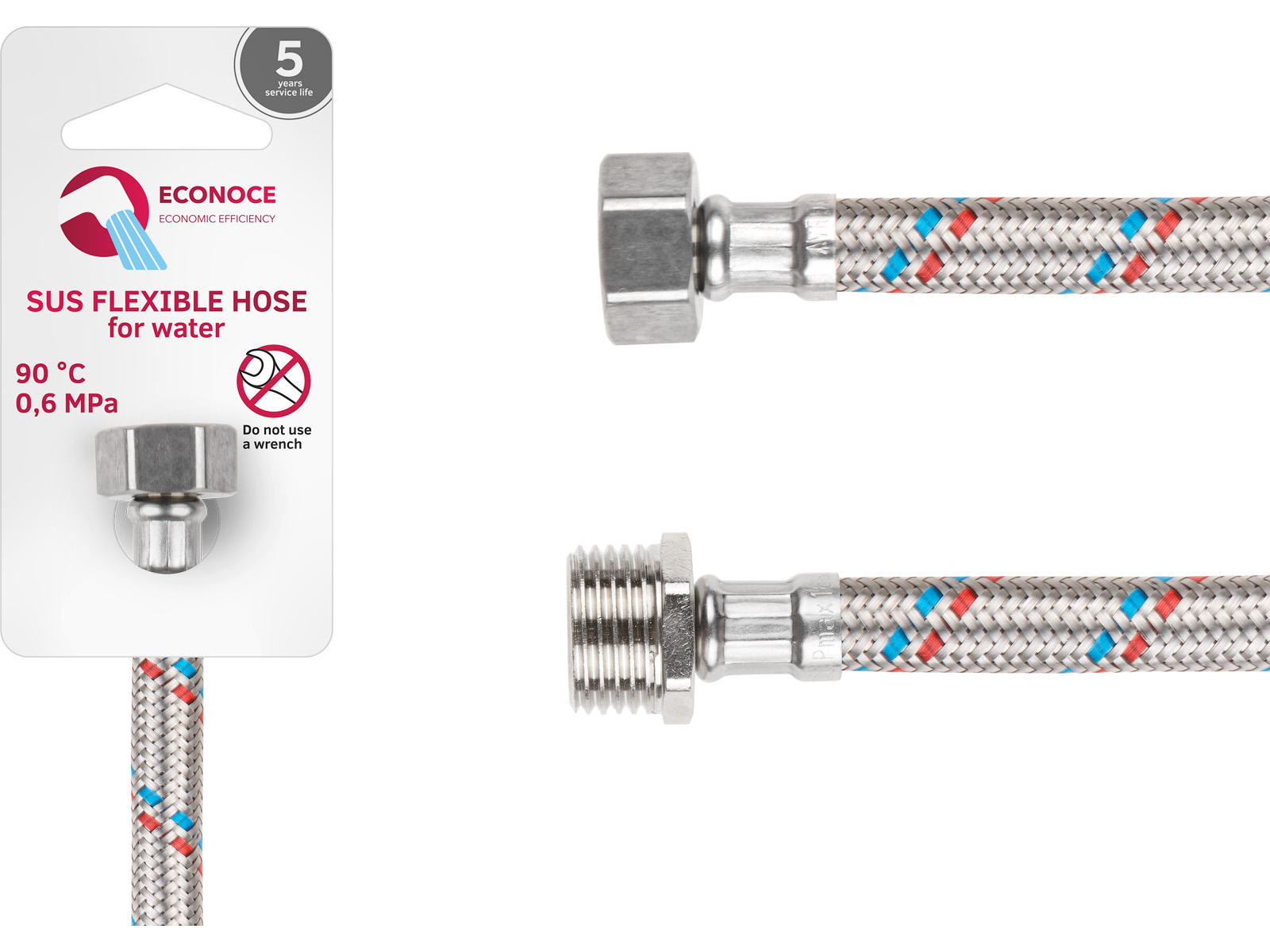 Подводка гибкая, SUS, гайка 1/2" - штуцер 1/2" 50см ECONOCE