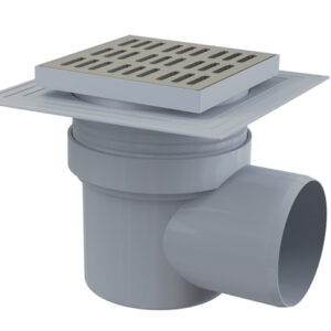 Сливной трап 150х150/110, подводка - боковая, решетка - нержавеющая сталь, воротник- 2-х уровневая