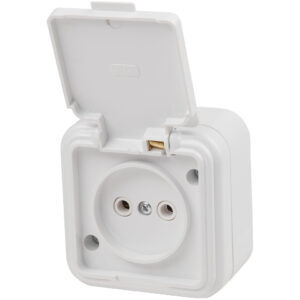 Розетка 1-ая (открытая, б/з, брызг. защ.) белая, Стандарт, Юпитер