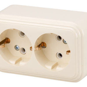 Розетка 2-ая (открытая, с/з) бежевая, Стандарт, Юпитер