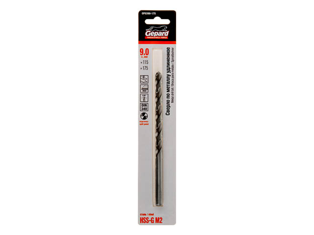 Сверло по металлу ц/х 9.0х115х175 мм удлиненное HSS-G GEPARD
