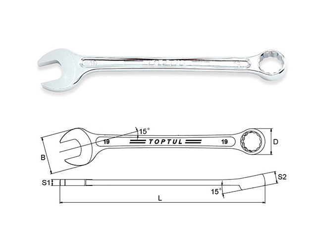 Ключ комбинированный 21мм 15° TOPTUL