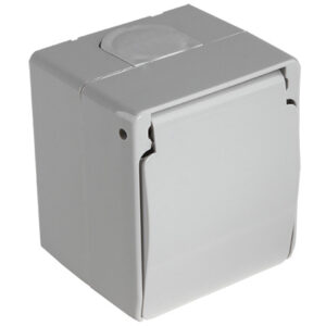 Розетка 1-ая (открытая, с/з, с крышкой) серая, NEMLIYER, MUTLUSAN