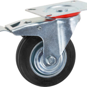 Опора колёсная d-100мм на площадке с фиксатором, резиновая STARFIX