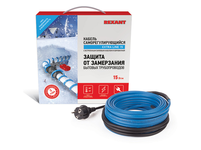 Греющий саморегулирующийся кабель на трубу 15MSR-PB 25M (25м/375Вт) REXANT