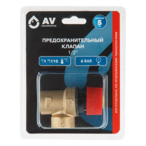 Предохранительный клапан 1/2" вн.-вн. 6 Бар, AV Engineering (инд. упак.)