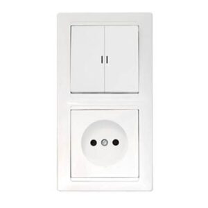 Блок выкл. 2 клав. + розетка (скрытая, б/з) со световой индикацией, белый, Стиль, BYLECTRICA