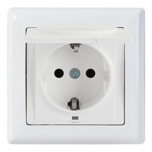 Розетка 1-ая (скрытая, с/з, с крышкой) белая, DARIA, MUTLUSAN