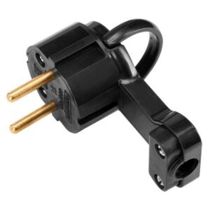 Вилка угловая с откидывающимся ушком (б/з, 6А, 250В) черная Bylectrica