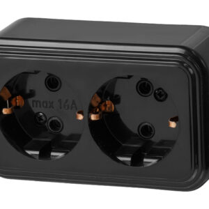 Розетка 2-ая (открытая, с/з) черная, Стандарт, Юпитер