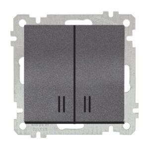 Выключатель 2-клав. (с подсветкой, скрытый, винт. зажим) дымчатый, ELITRA, MUTLUSAN