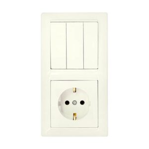 Блок выкл. 3 клав. + розетка (скрытая, с/з) бежевый, Стиль, BYLECTRICA