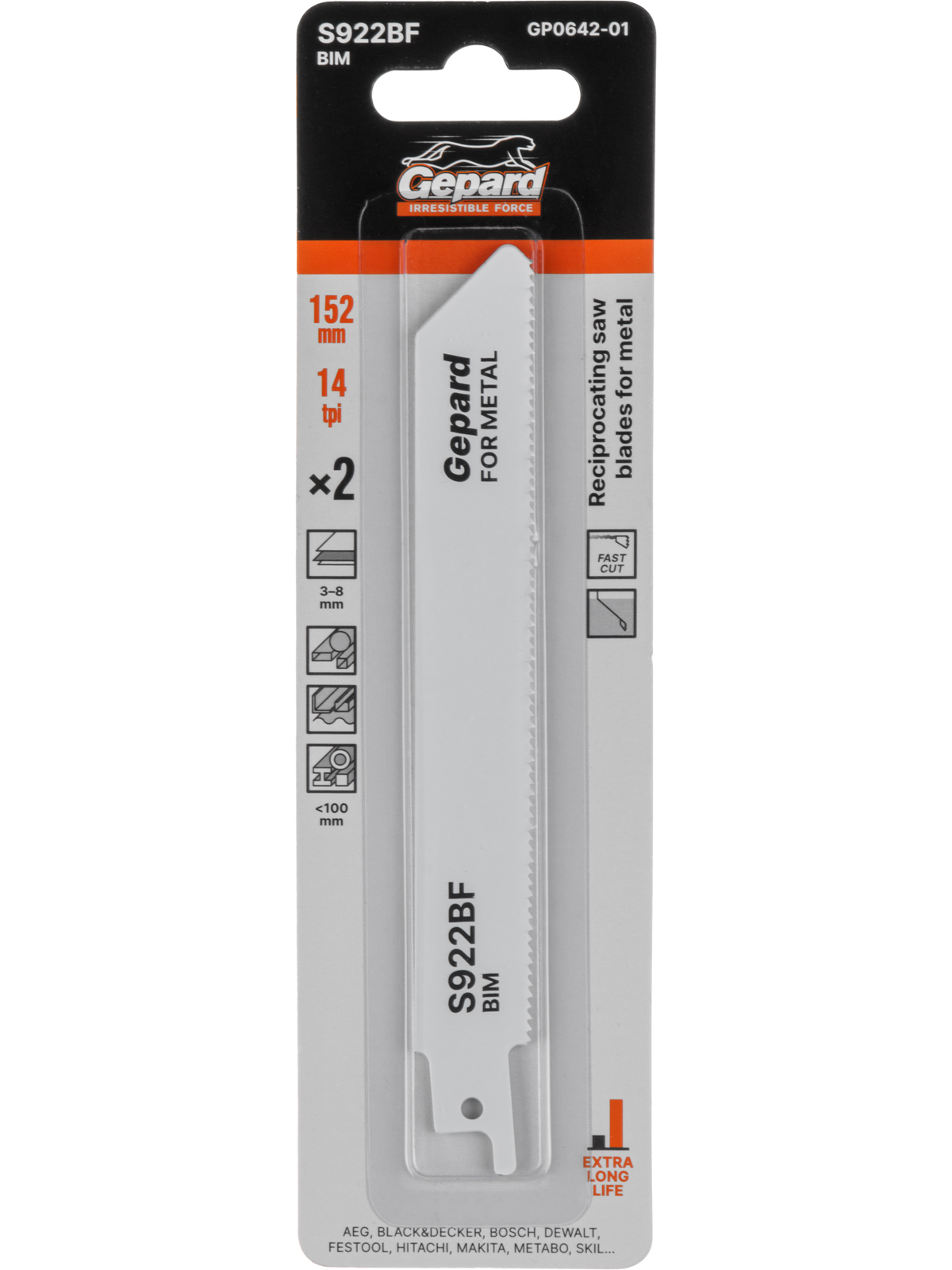 Пилка сабельная по металлу S922BF (2 шт.) GEPARD