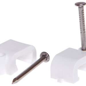 Скоба для крепления прямоугольного кабеля 4 мм белая, с гвоздем (50 шт в зип-локе) STARFIX