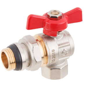 Кран шаровый угловой 1/2" нар.-вн. бабочка (со сгоном) PN40, AV Engineering