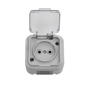 Розетка 1-ая (открытая, б/з, брызг. защ.) серая, Пралеска Аква, Bylectrica