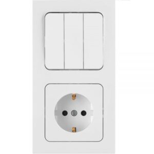Блок выкл. 3 клав. + розетка (скрытая, с/з) белая, Astrum, BYLECTRICA