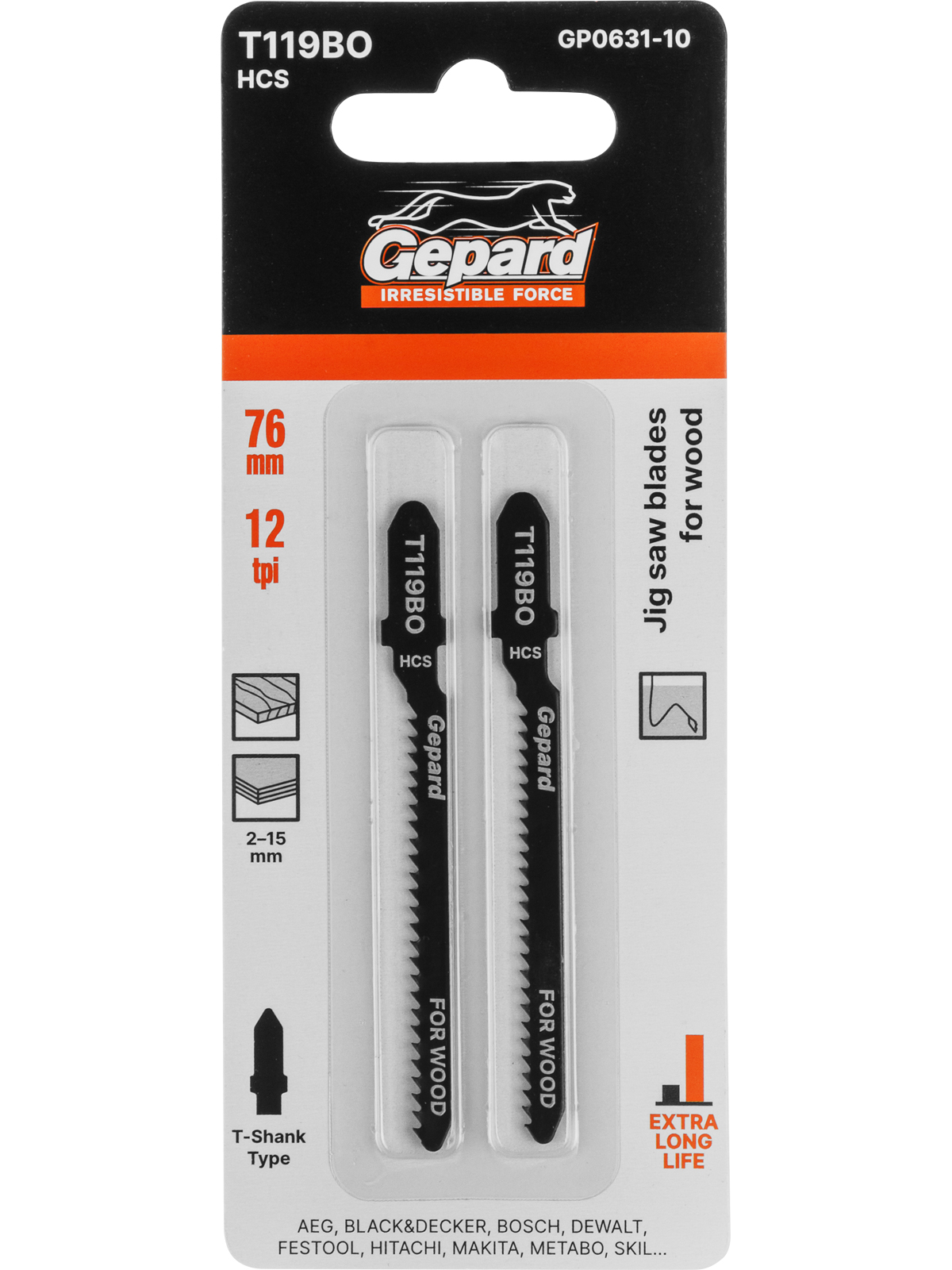 Пилка лобз. по дереву T119BO (2 шт.) GEPARD