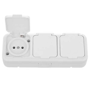 Розетка 3-ая (открытая, б/з, брызг. защ.) белая, Пралеска Аква, Bylectrica